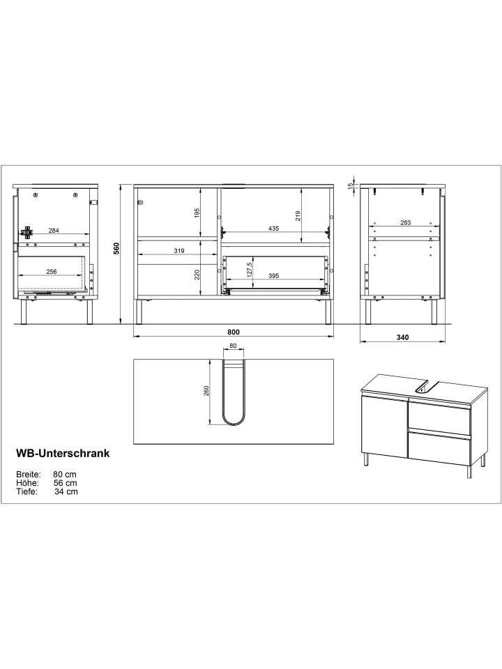 KADIMA DESIGN Waschbeckenunterschrank, Weiß-Eiche, 80x34x56 cm, Chromfüße, Stauraum günstig kaufen onesize