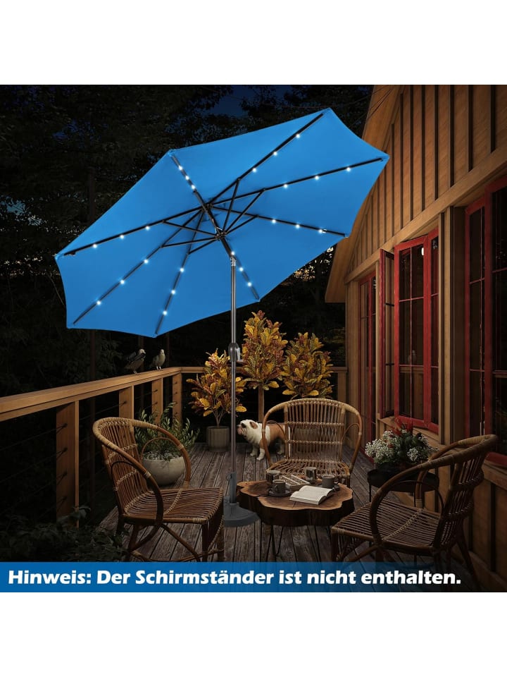 COSTWAY Sonnenschirm 300 cm mit LED-Solar-Beleuchtung in Blau günstig kaufen onesize