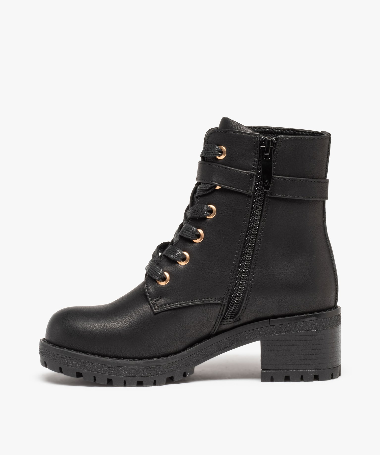 Boots fille unies style rock à talon carré et semelle cran... noir | GEMO