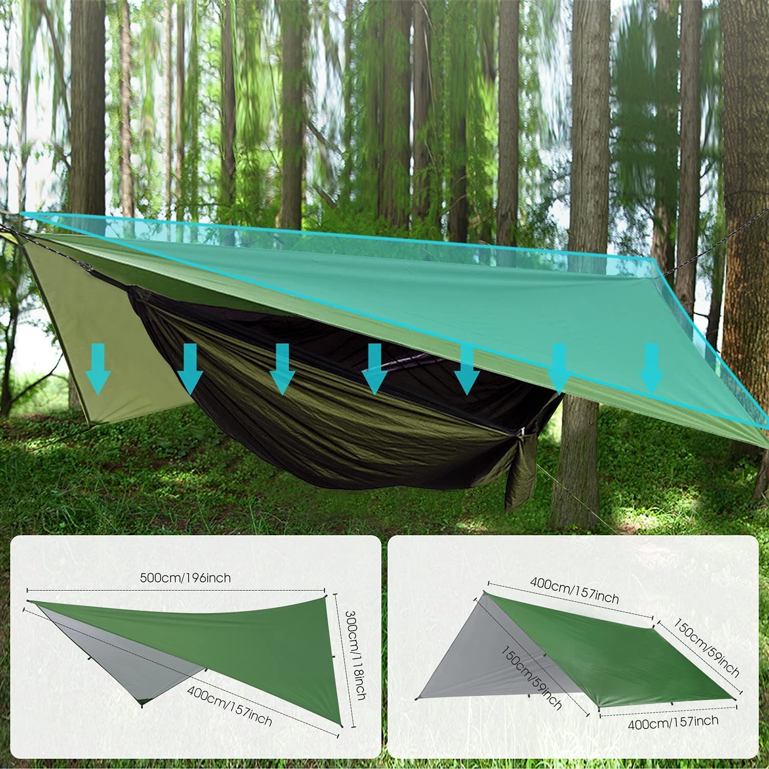 CALIYO Tarp-Zelt Tarp für Hängematte Zeltplane Regenschutz Sonnenschutz, Multifunktionales TarpTent mit Ösen Ultra-Leicht für Outdoor