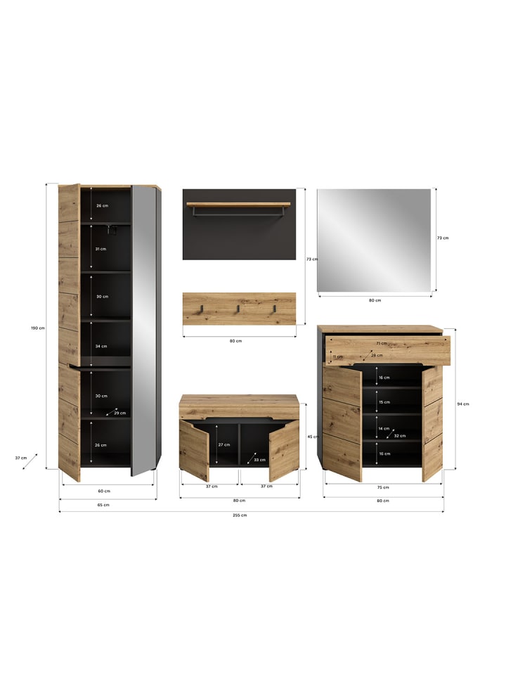ebuy24 Garderobenmöbel Canu Eiche 255 x 37 cm günstig kaufen onesize