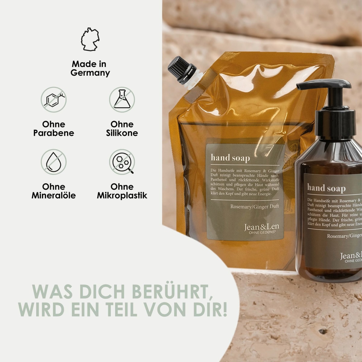 Flüssigseife rosemary & ginger, Rosmarin & Ingwer, Nachfüllpack, 0,5 l
