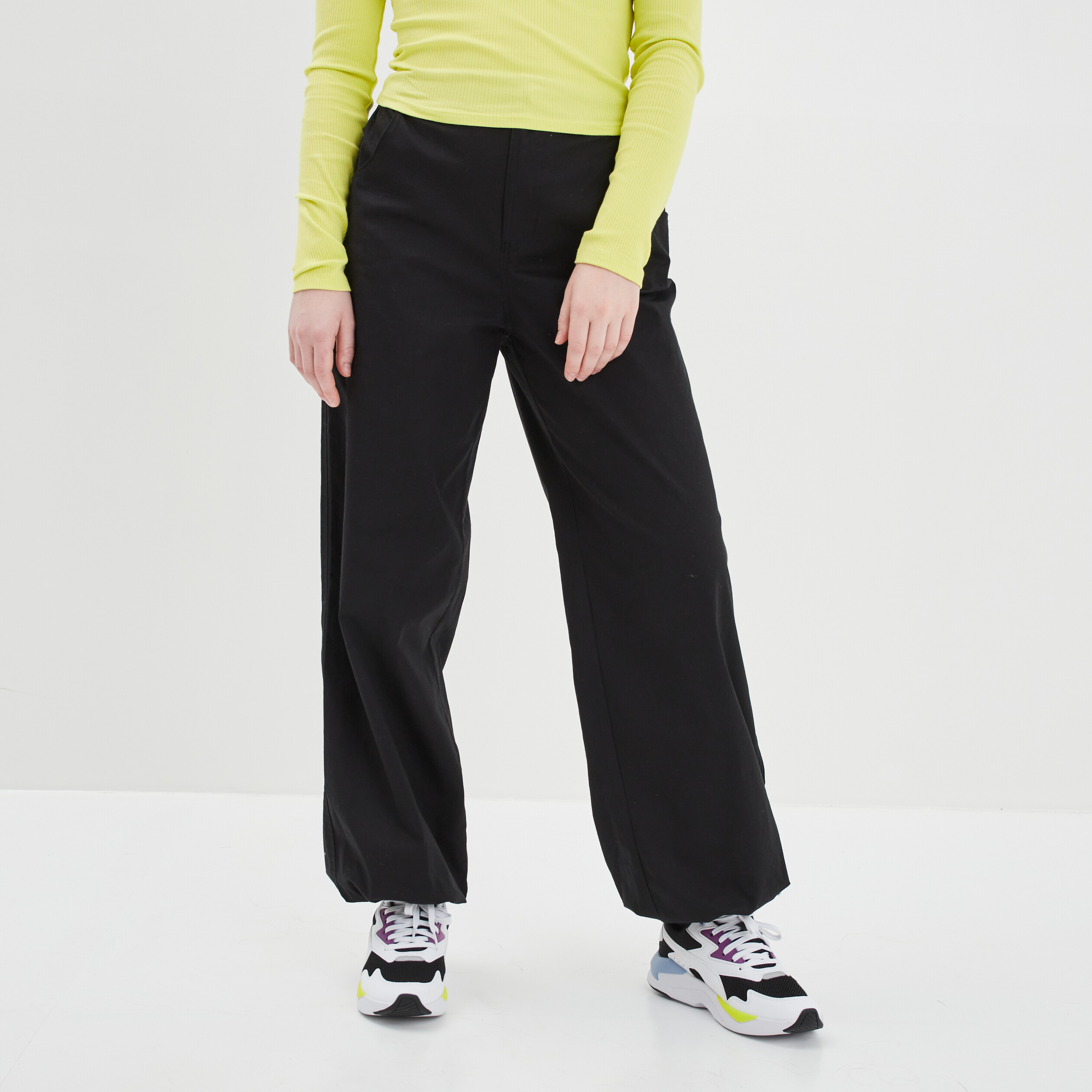 Pantalon droit taille et bas élastiqués noir femme | La Halle