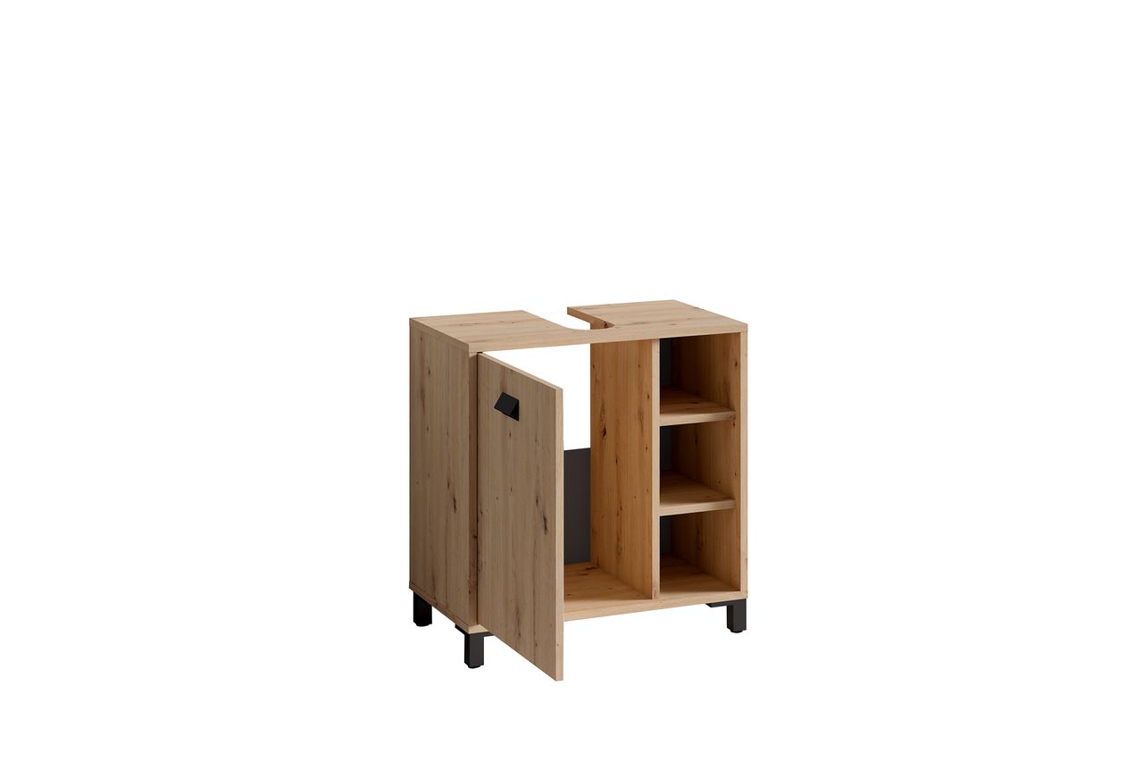 byLiving WELLNESS Waschbeckenunterschrank, Eiche-Optik, Alu/Kunststoff schwarz