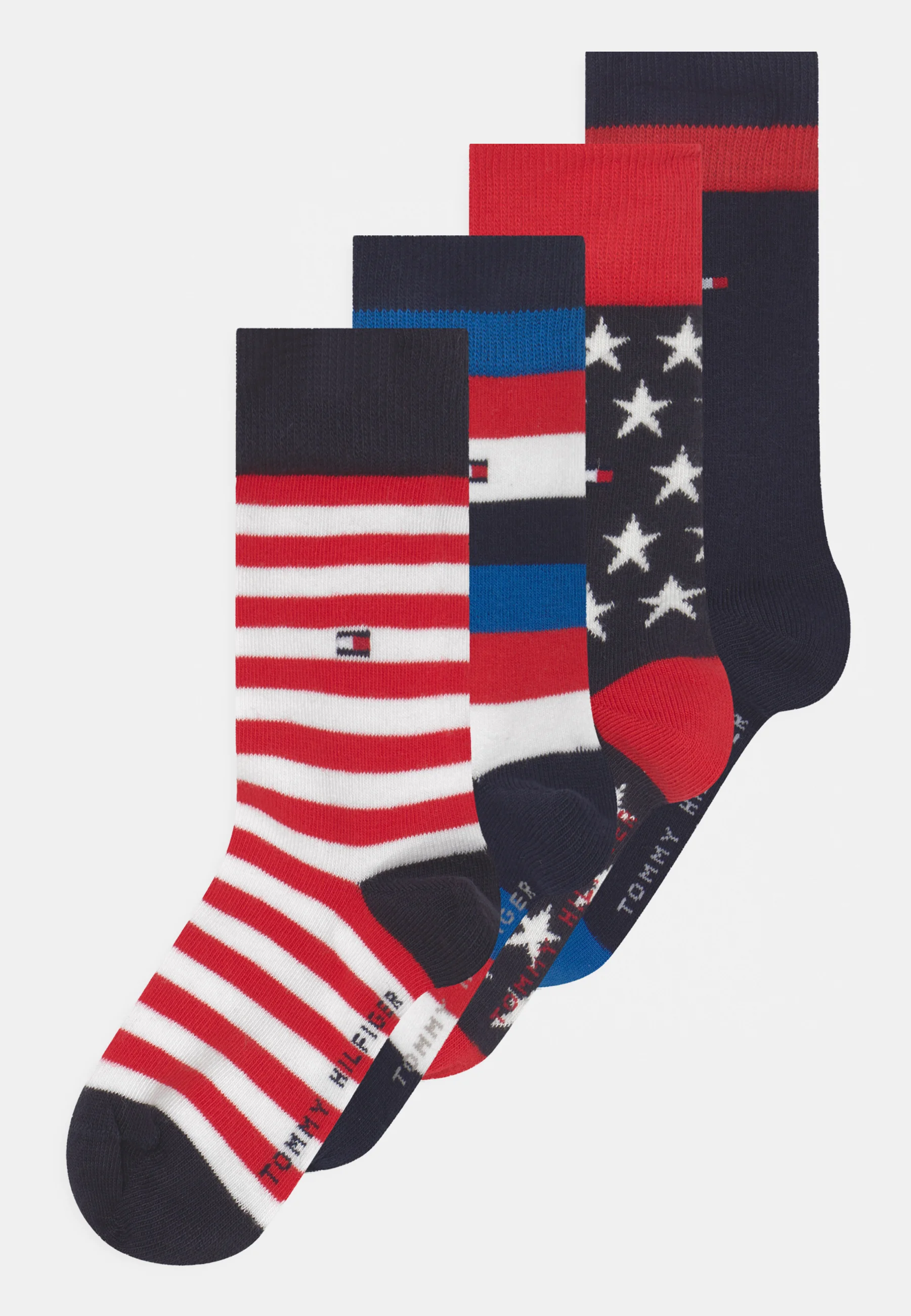 Calcetines Tommy Hilfiger para niños con rayas básicas y estrellas (paquete de 4)