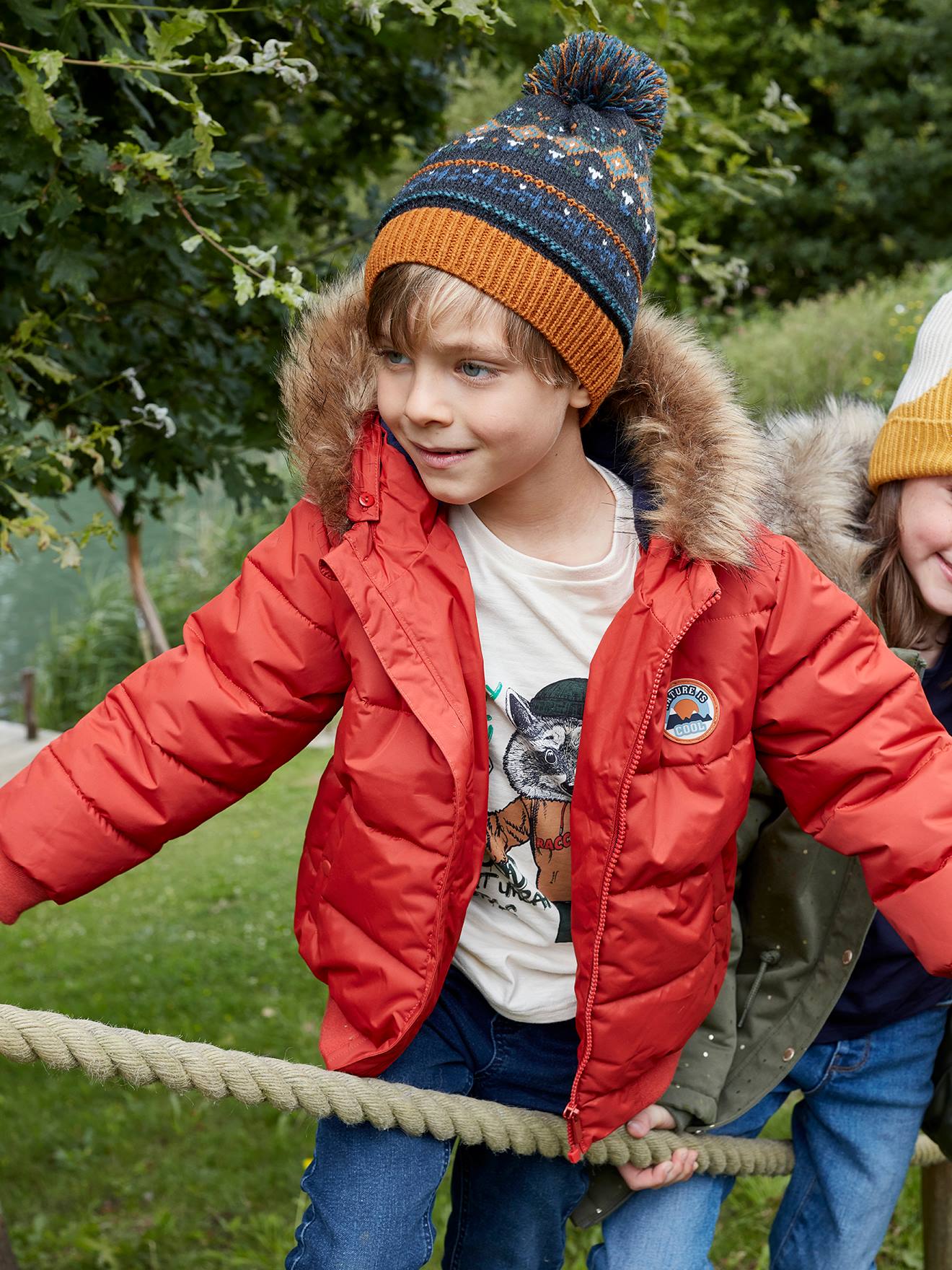Vertbaudet Jungen Steppjacke mit Kapuze, Recycling-Polyester - orange
