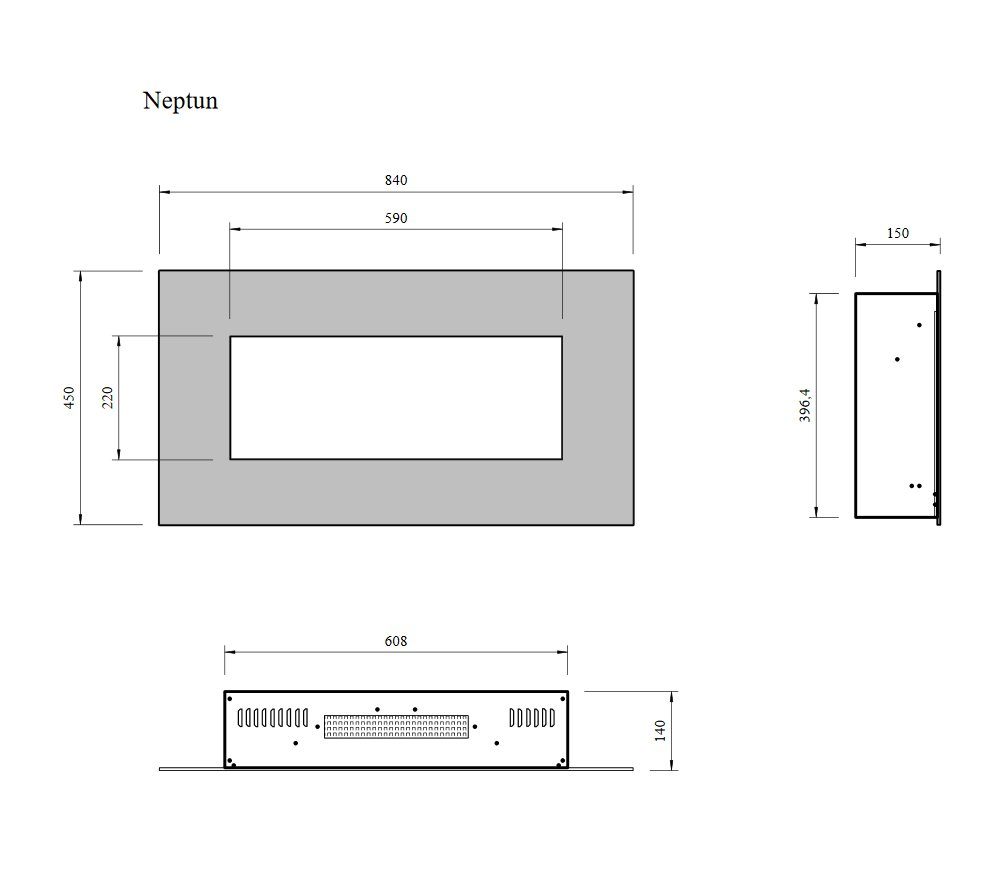 GLOW FIRE Elektrokamin Neptun Wandkamin elektrisch mit Heizung, Elektrischer Kamin mit Fernbedienung, Timer, 3 Dekorationen, LED Feuer