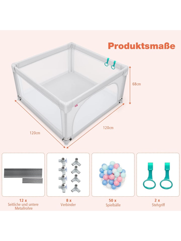 COSTWAY Laufgitter 120cm mit 50 Spielbällen in Grau günstig kaufen onesize