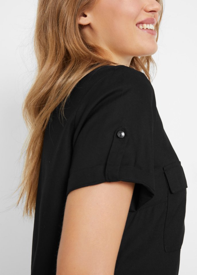 Bluse mit V-Ausschnitt, kurzarm