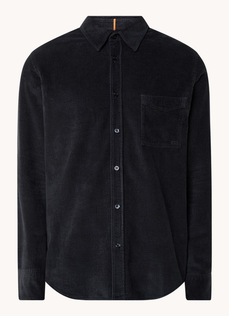 Sobretudo elegante de veludo cotelê HUGO BOSS, corte regular, com bolso no peito.