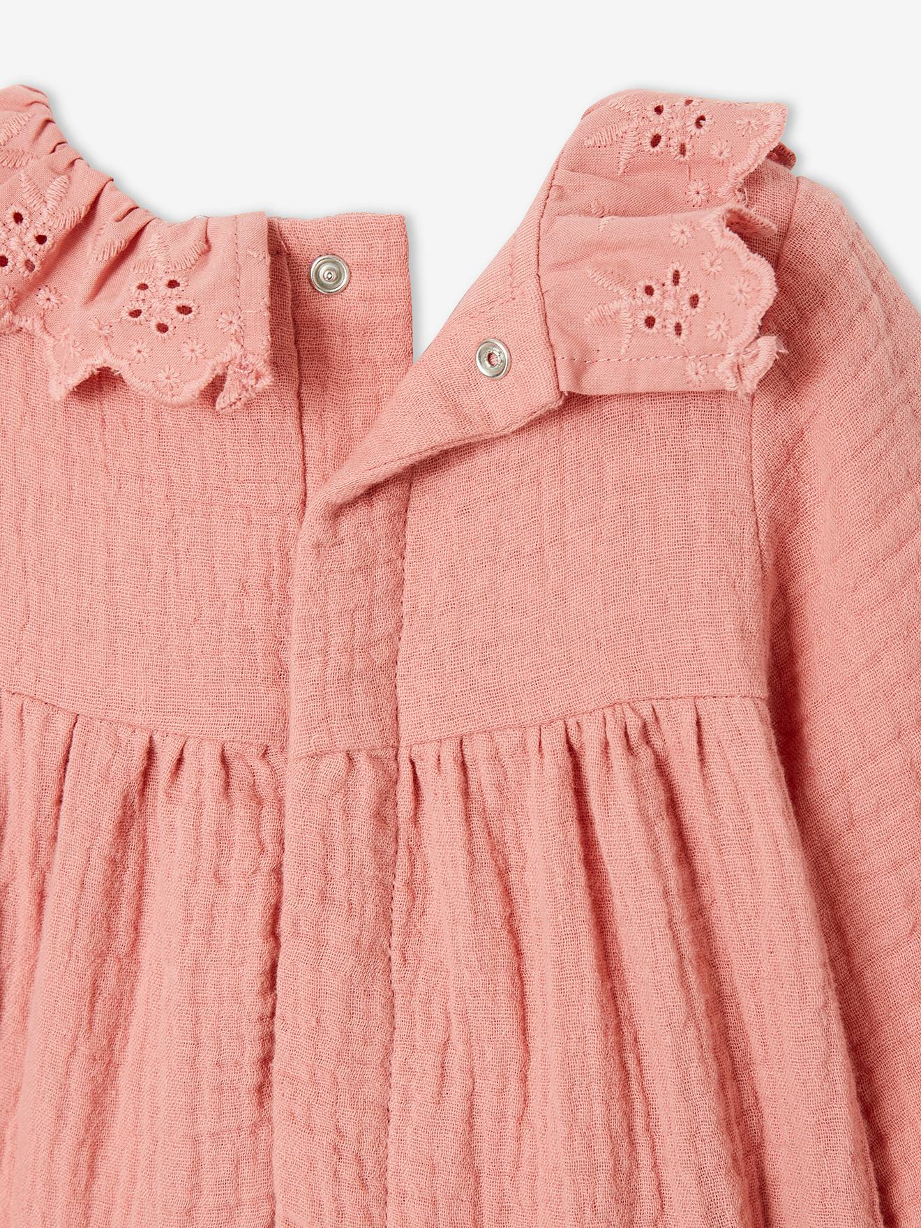 Combinaison en gaze de coton doublé bébé bois de rose