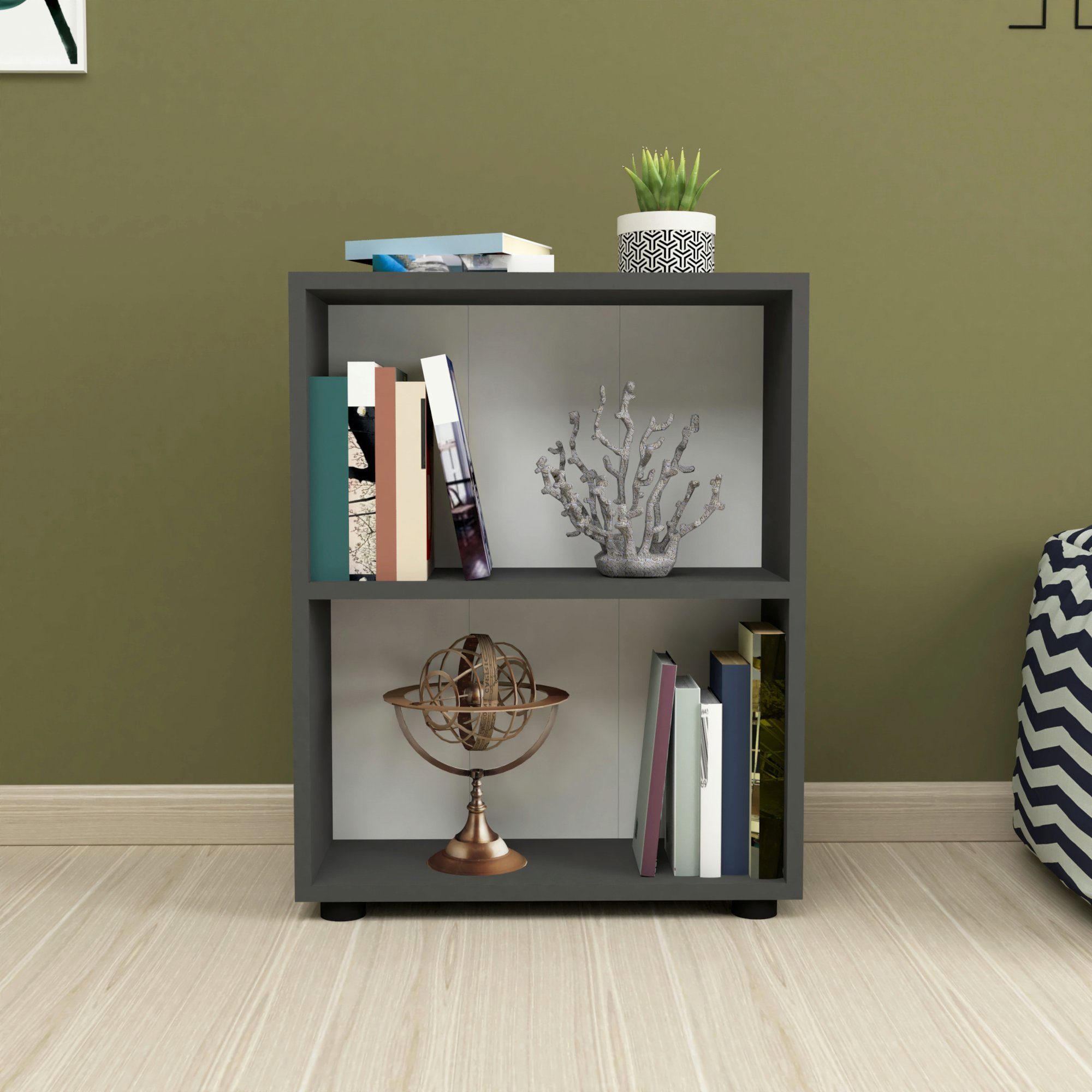 en.casa Bücherregal, Vara Standregal mit 2 Ebenen Wohnzimmerregal 72x55x20cm Anthrazit