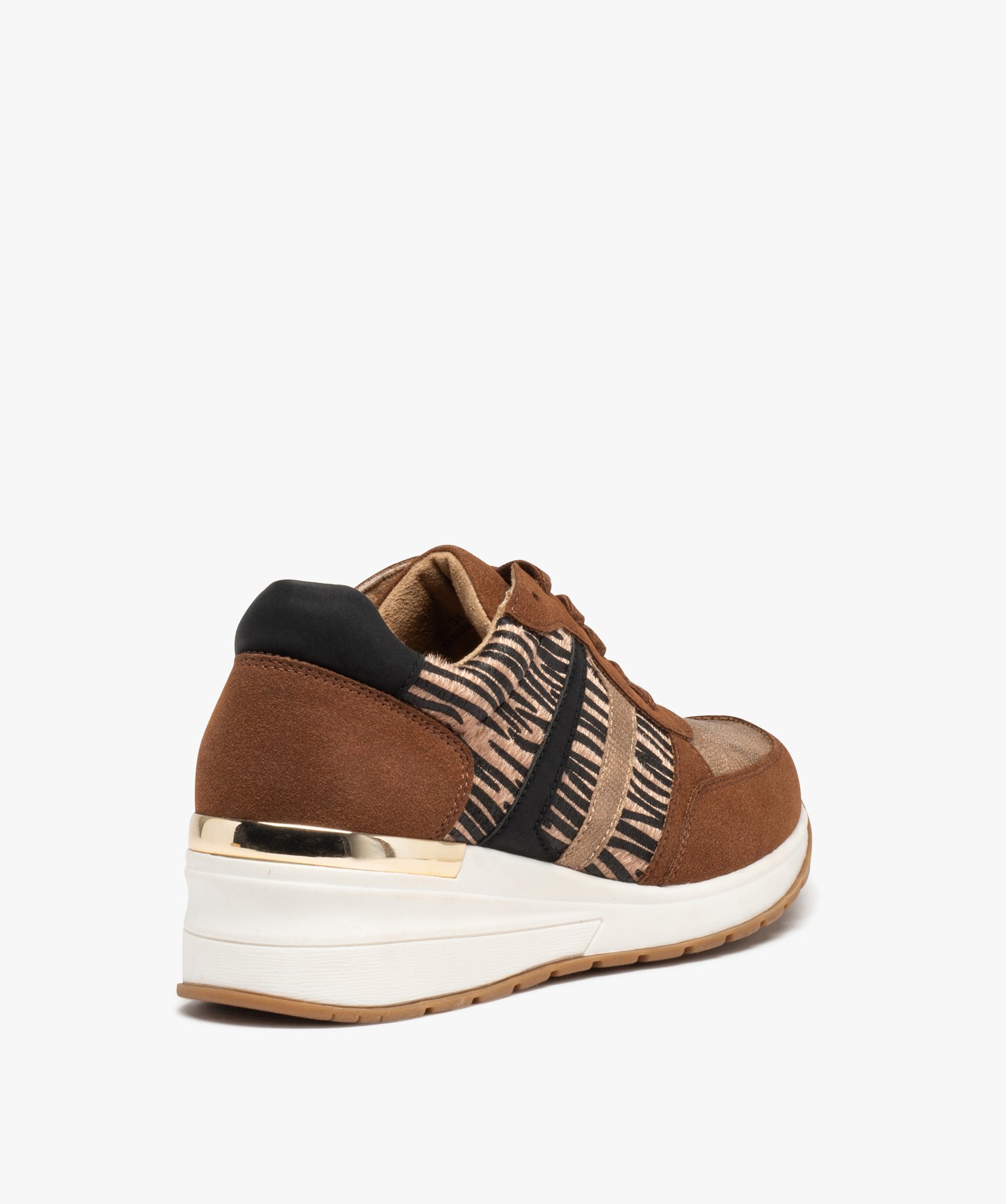 Baskets femme casual zébrées à semelle compensée marron | GEMO