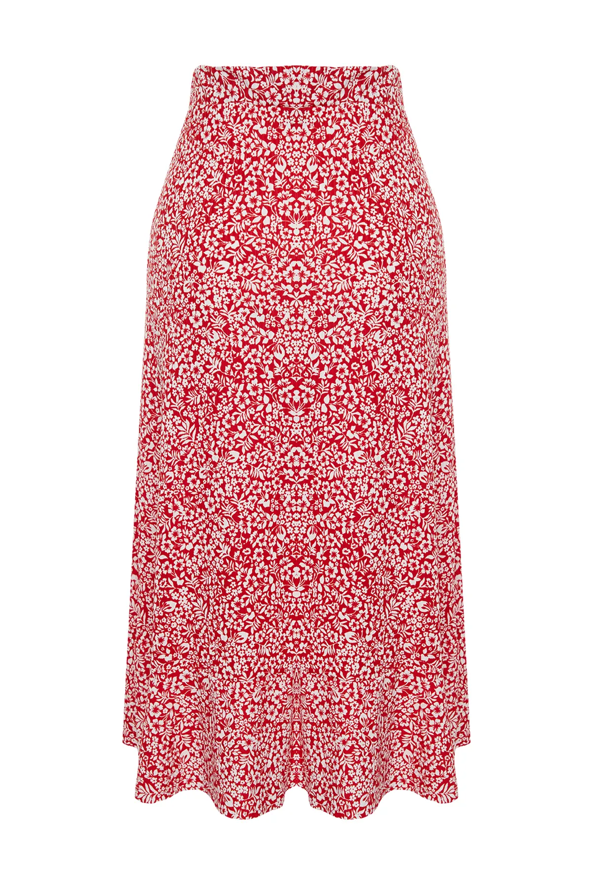 Trendyol Collection  Roter bedruckter String-Detail- und Volant-Stretch-Strickrock mit hoher Taille TWOSS21ET0029