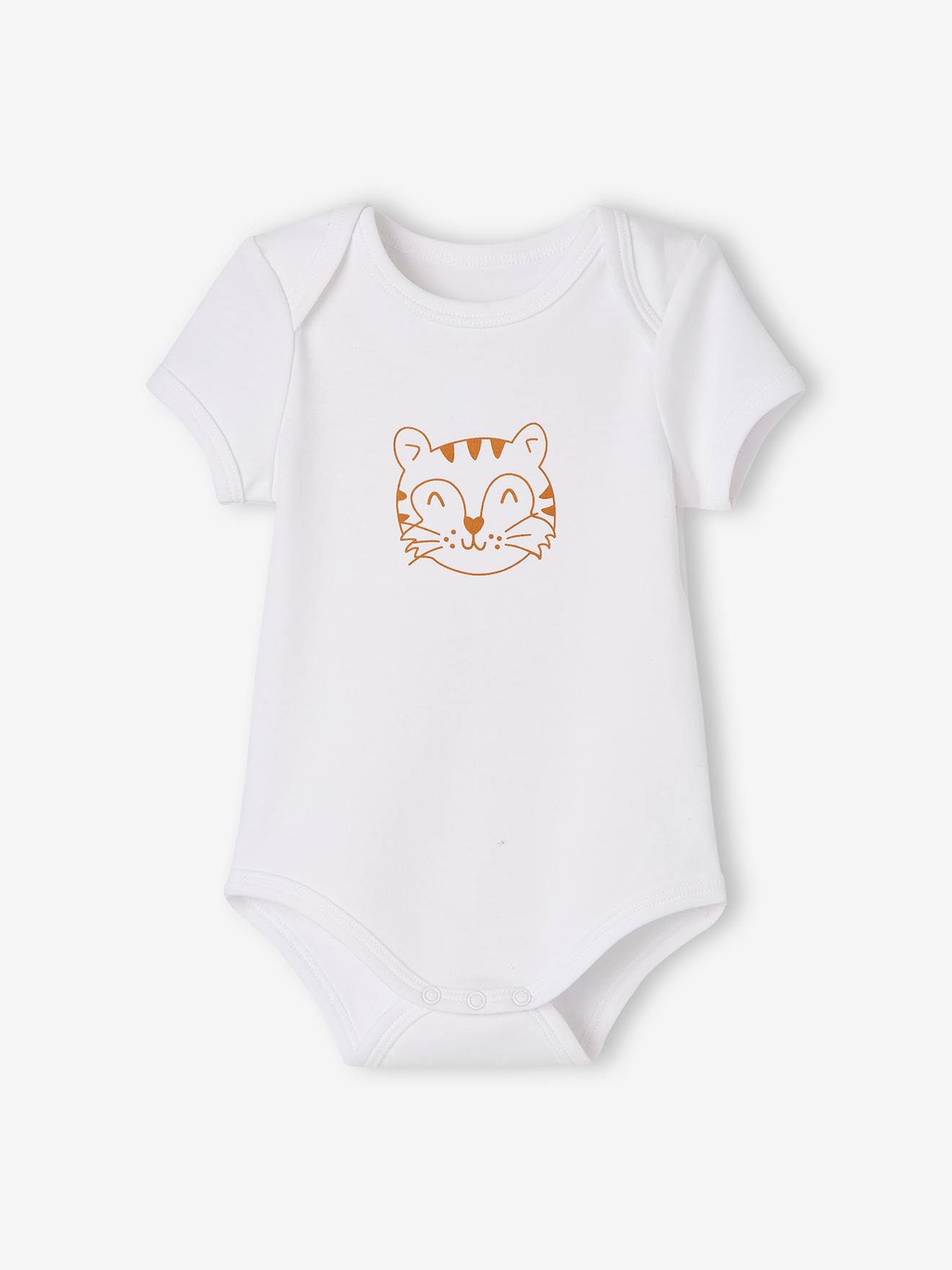 Lot de 5 bodies « animaux » bébé naissance ouverture US manches courtes BASICS lot blanc