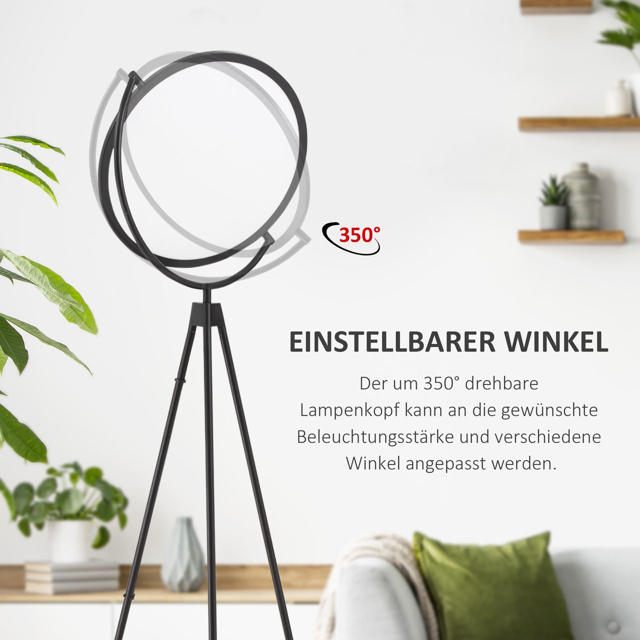 HOMCOM Stehlampe Standlampe mit LED um 350 Grad verstellbar Schwarz