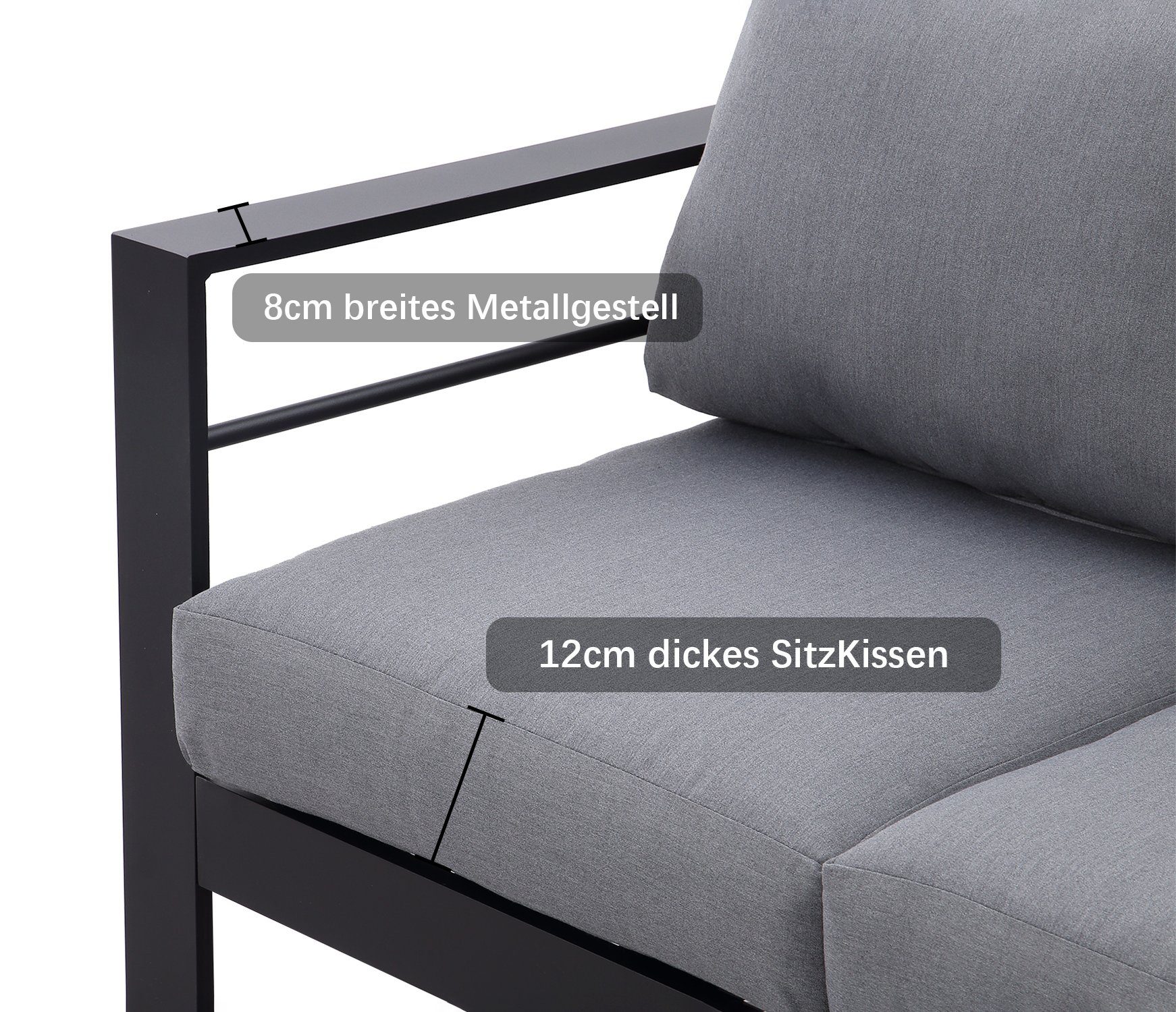 MeXo Gartenlounge-Set Aluminium Gartenmöbel Set, (Balkonmöbel, 4-tlg., Sitzgruppe mit 2-Sitzer-Sofa, 2 Sessel, Tisch), Terrassenmöbel Set Lounge für 4 Personen
