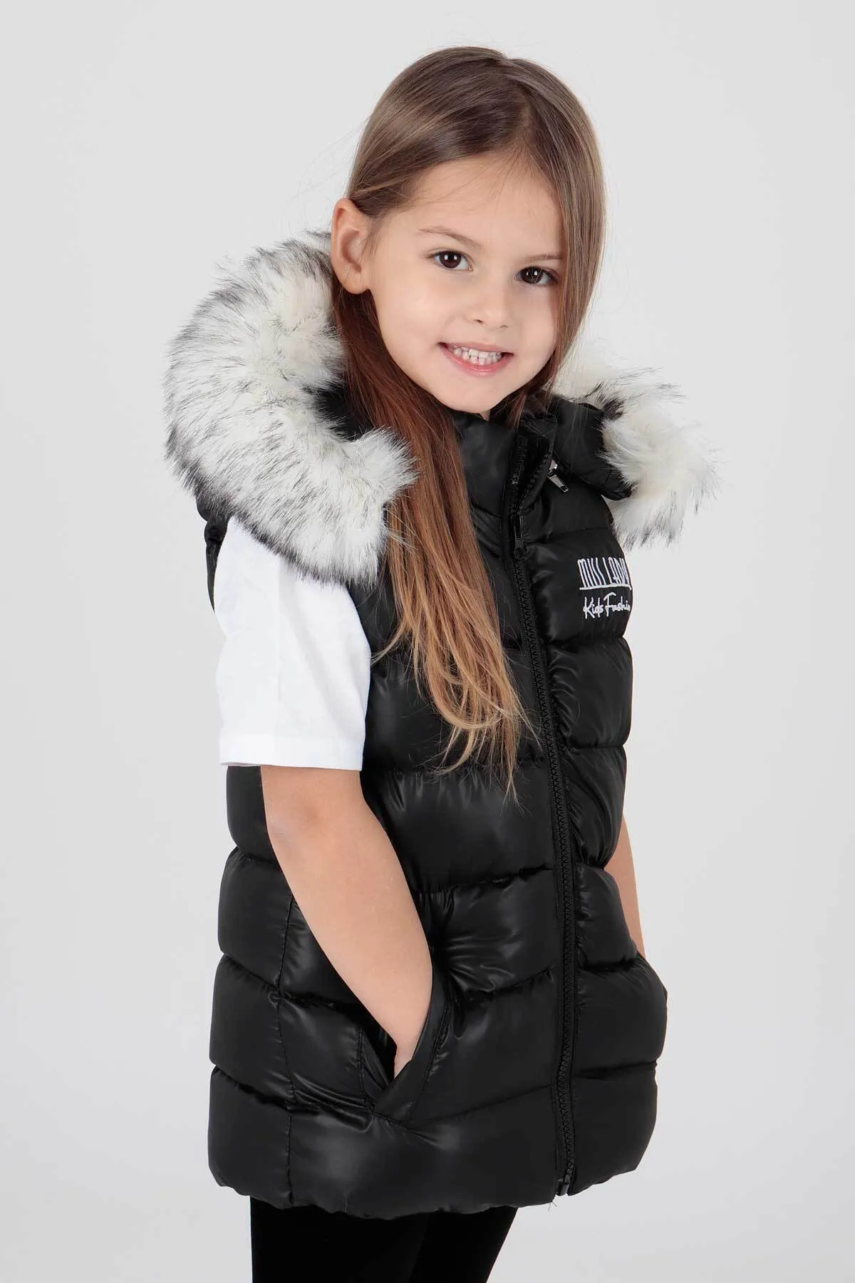 AHENGİM  Trend-Fell-Pufferweste für Mädchen mit Kapuze Ak215657