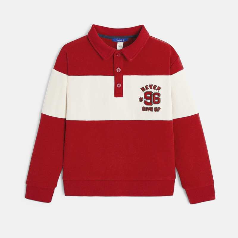 Sweat-shirt col polo rouge garçon