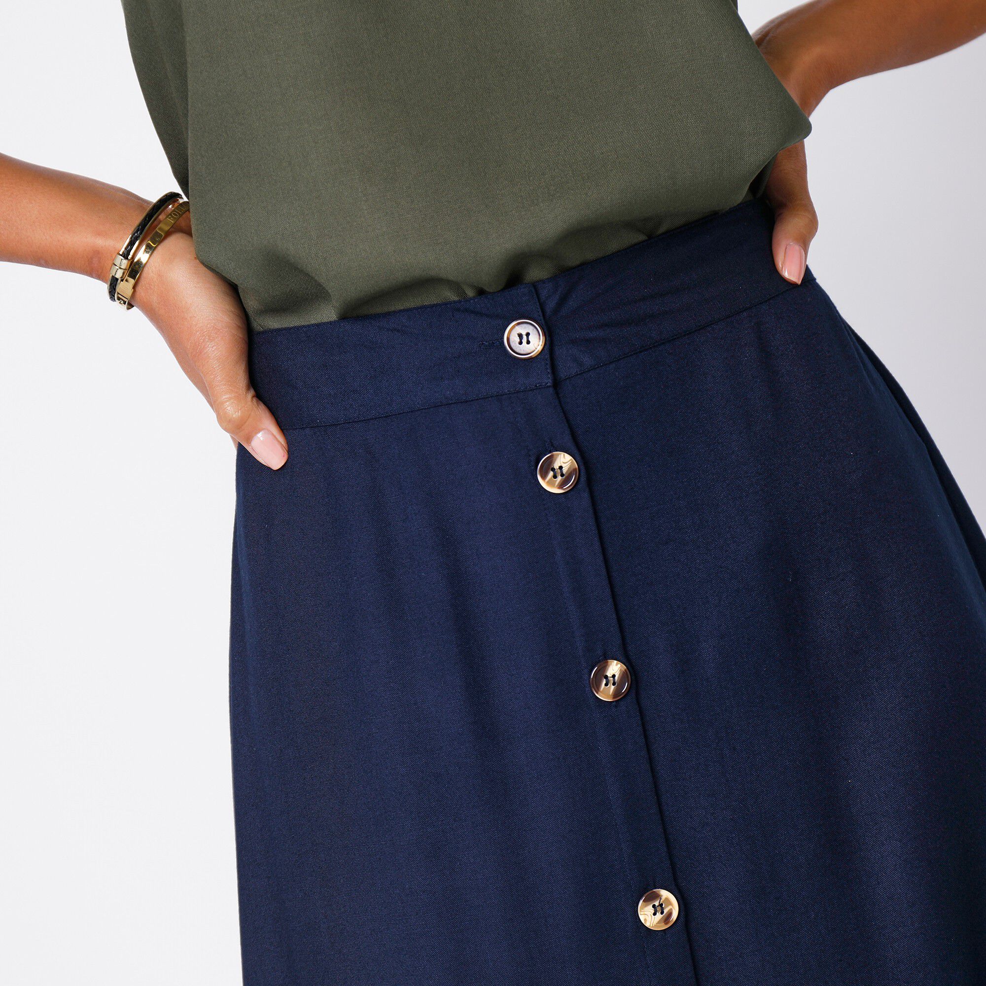 Jupe boutonnée fluide unie, spéciale petites