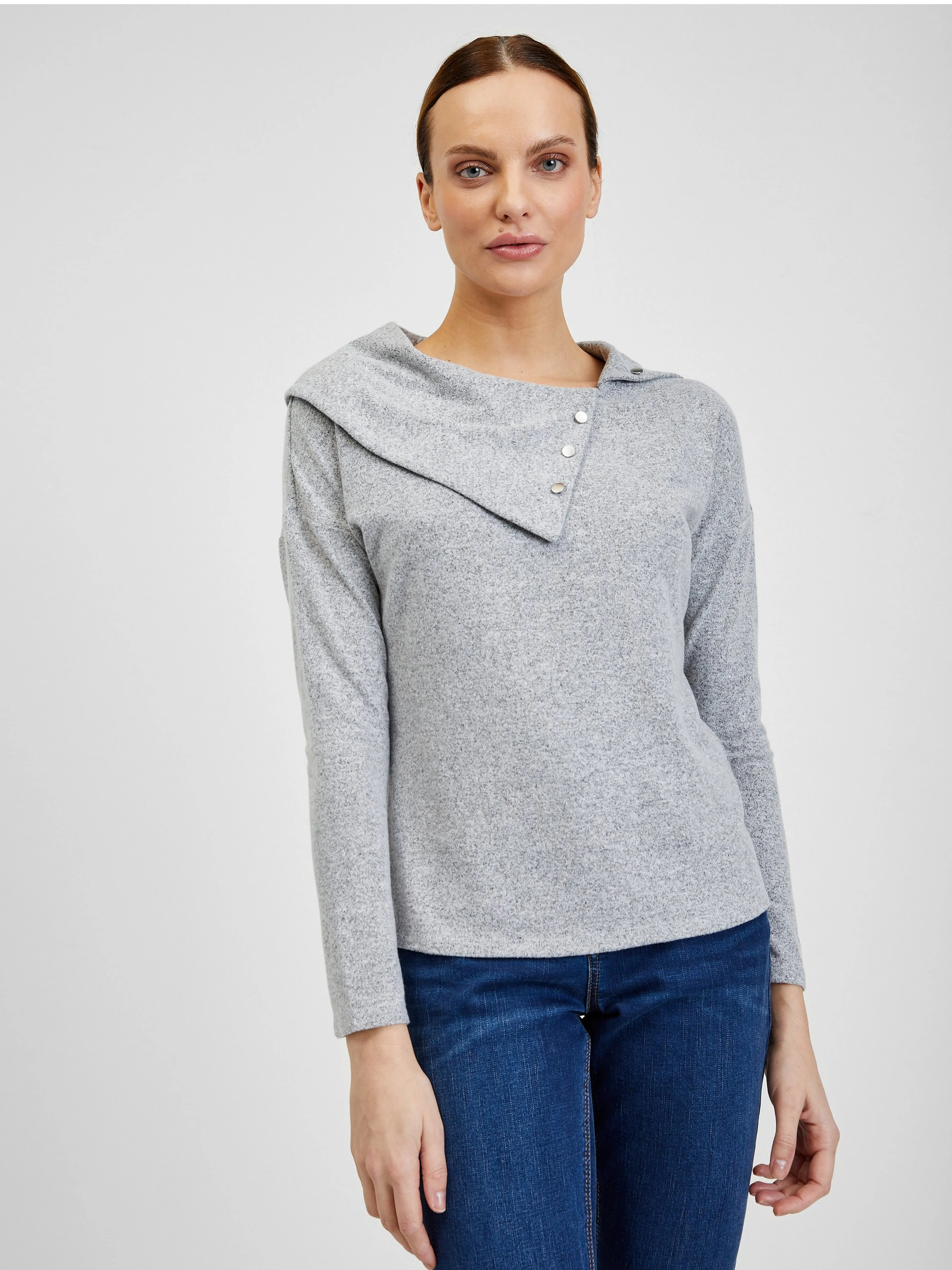 Graues Damen-T-Shirt mit dekorativen Details ORSAY