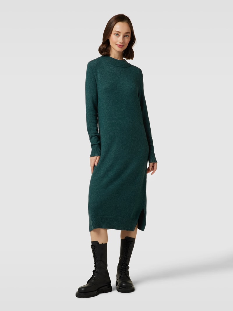 Knielanges Strickkleid mit Seitenschlitzen Modell 'Viril' in dunkelgrün