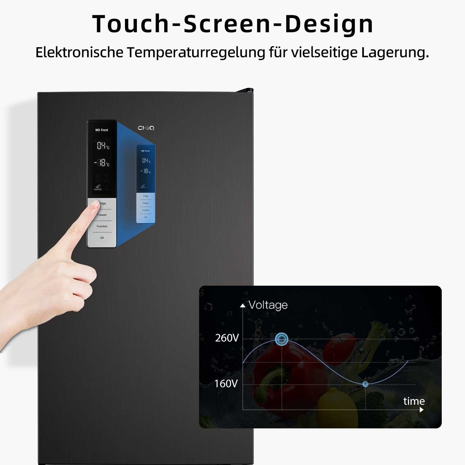 CHiQ Kühl-/Gefrierkombination FBM317NEI4D, 185.5 cm hoch, 59.5 cm breit, Touch-Screen-Eingaben,No frost,12 Jahre Garantie auf den Kompressor