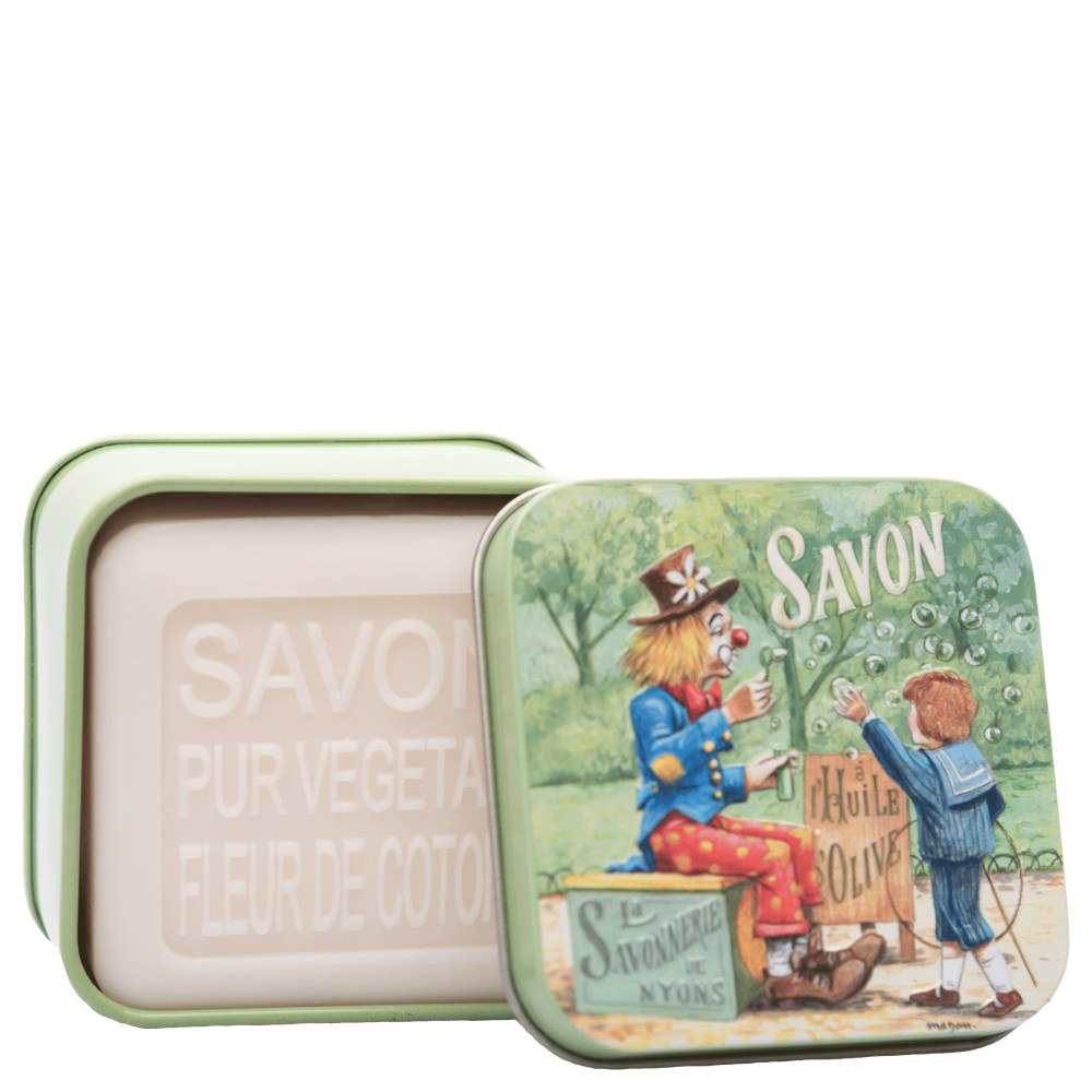 La savonnerie de nyons Savon 100g Fleur de Coton et Boîte Métal Clown Savon