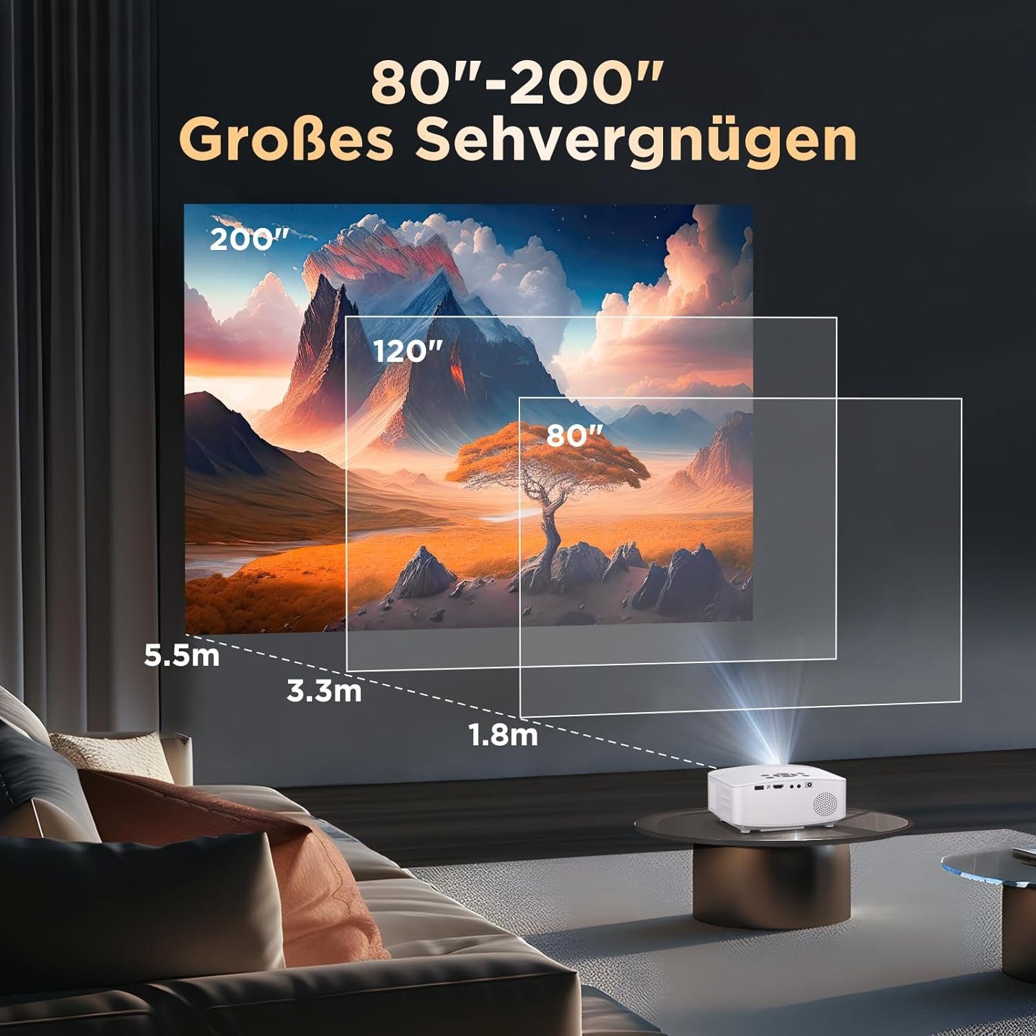 Vigpil Full HD Unterstützt, 5G WiFi Bluetooth Video Beamer Heimkin Portabler Projektor (11000 lm, 10.000:1, 1080P px, Portable Beame Kompatibel mit Smartphone HDMI USB Laptop Firestick AV)