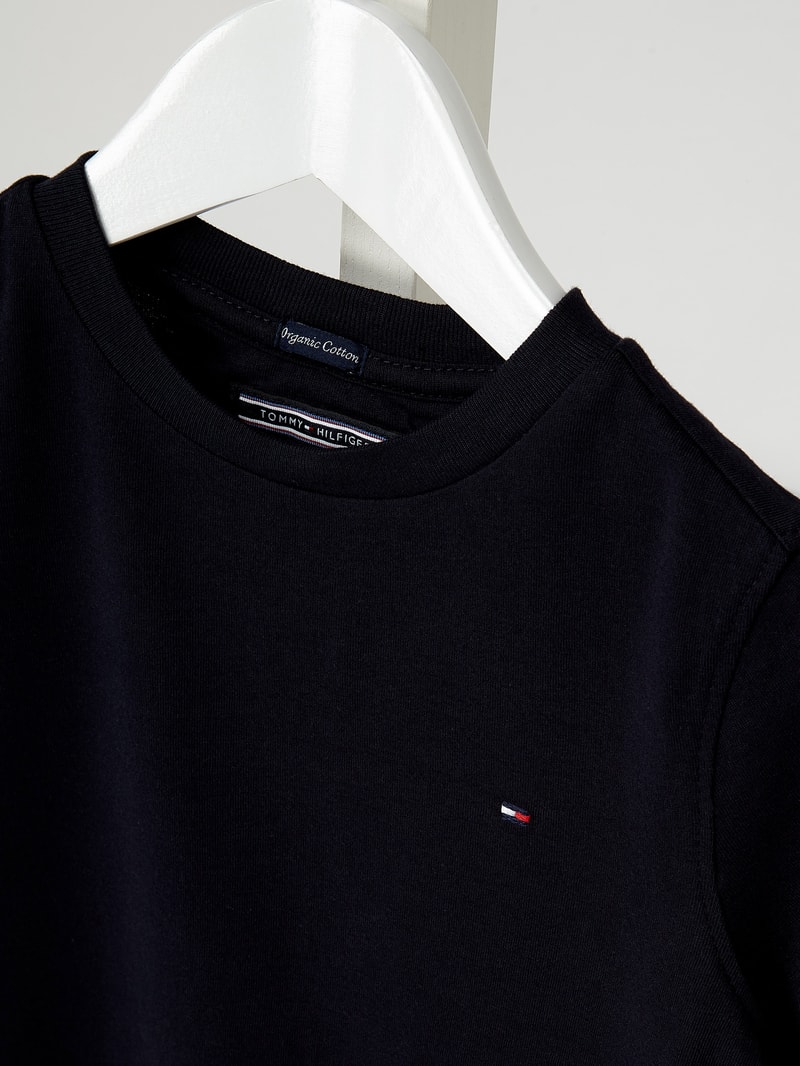 T-Shirt aus Organic Cotton mit Logo-Details in marineblau