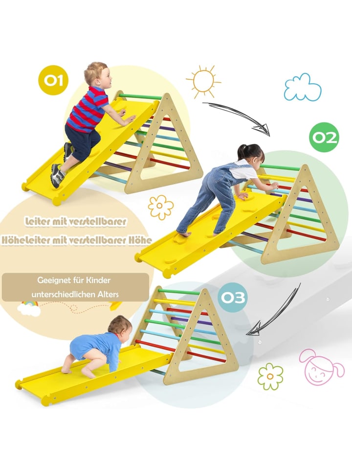 COSTWAY 3 in 1 Kletterdreieck mit Leiter in Bunt günstig kaufen 70 cm