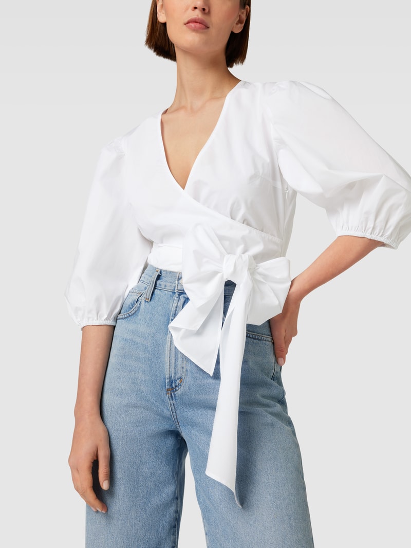 Cropped Hemdbluse mit Schleifen-Detail in weiß