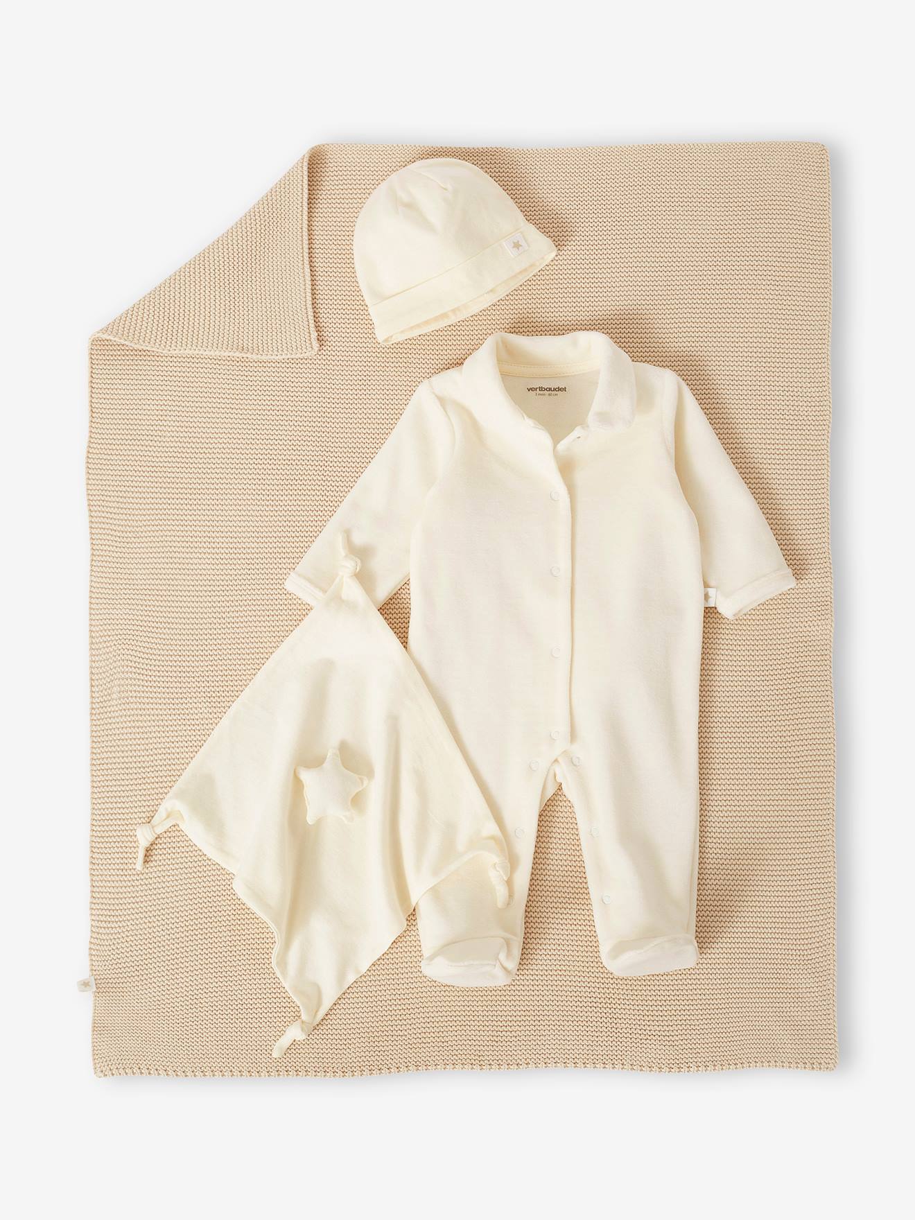 Vertbaudet 4-teiliges Baby-Geschenkset Oeko-Tex, personalisierbar - wollweiß
