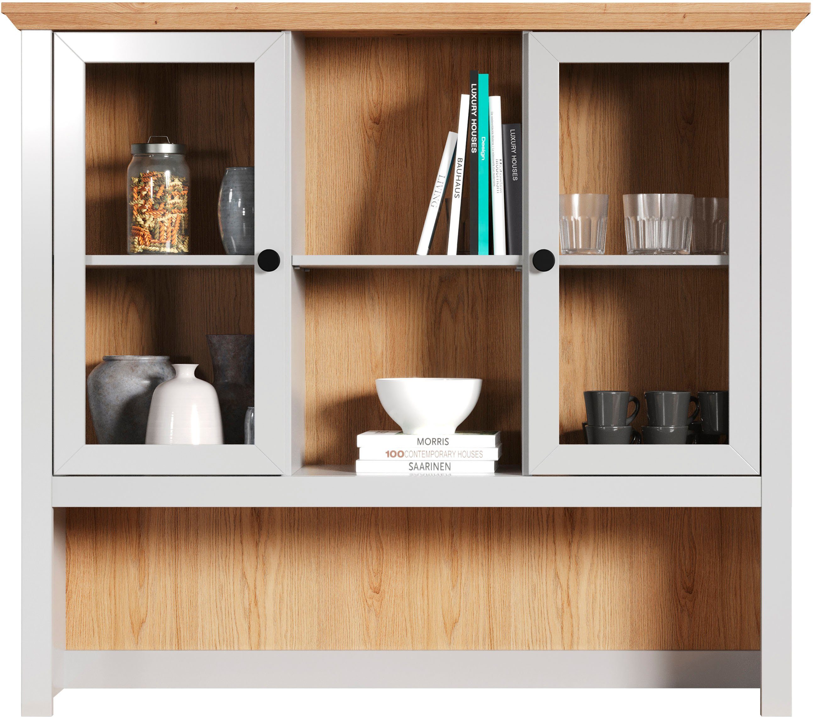 Home affaire Buffetaufsatz Herzwill, (1-St), Artisan Eiche NB und hellgrau, matt, im Landhaus-Look