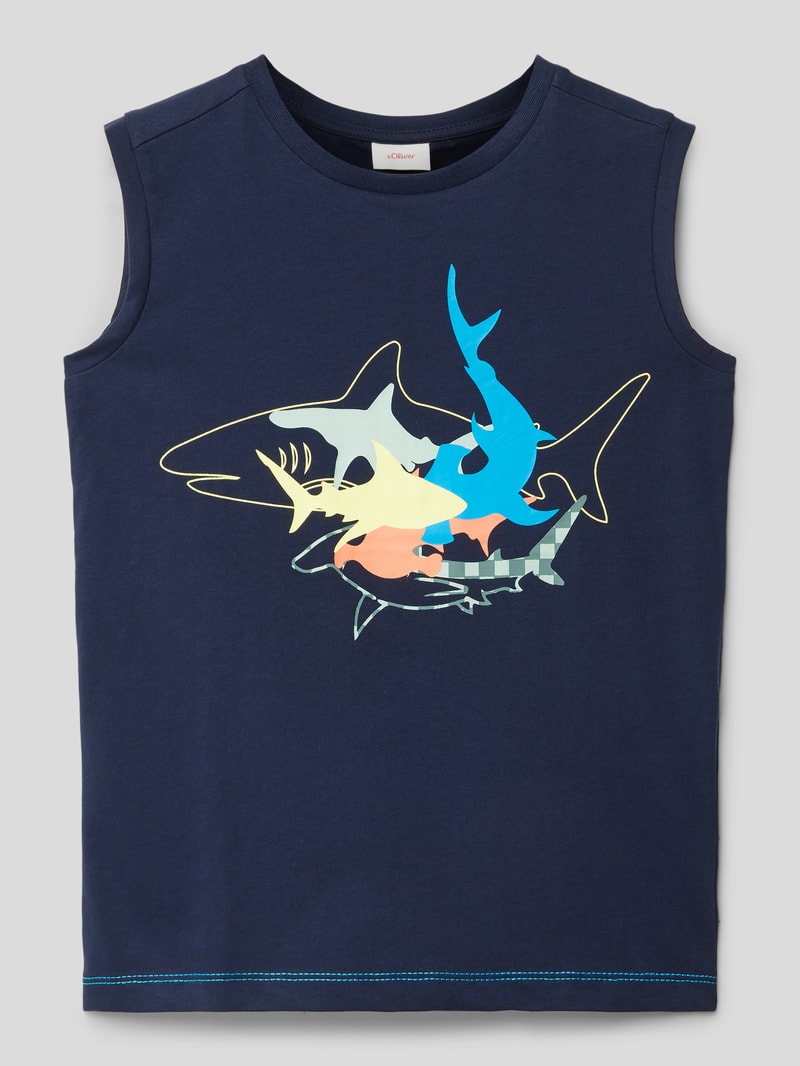 Tanktop mit Motiv-Print in marineblau