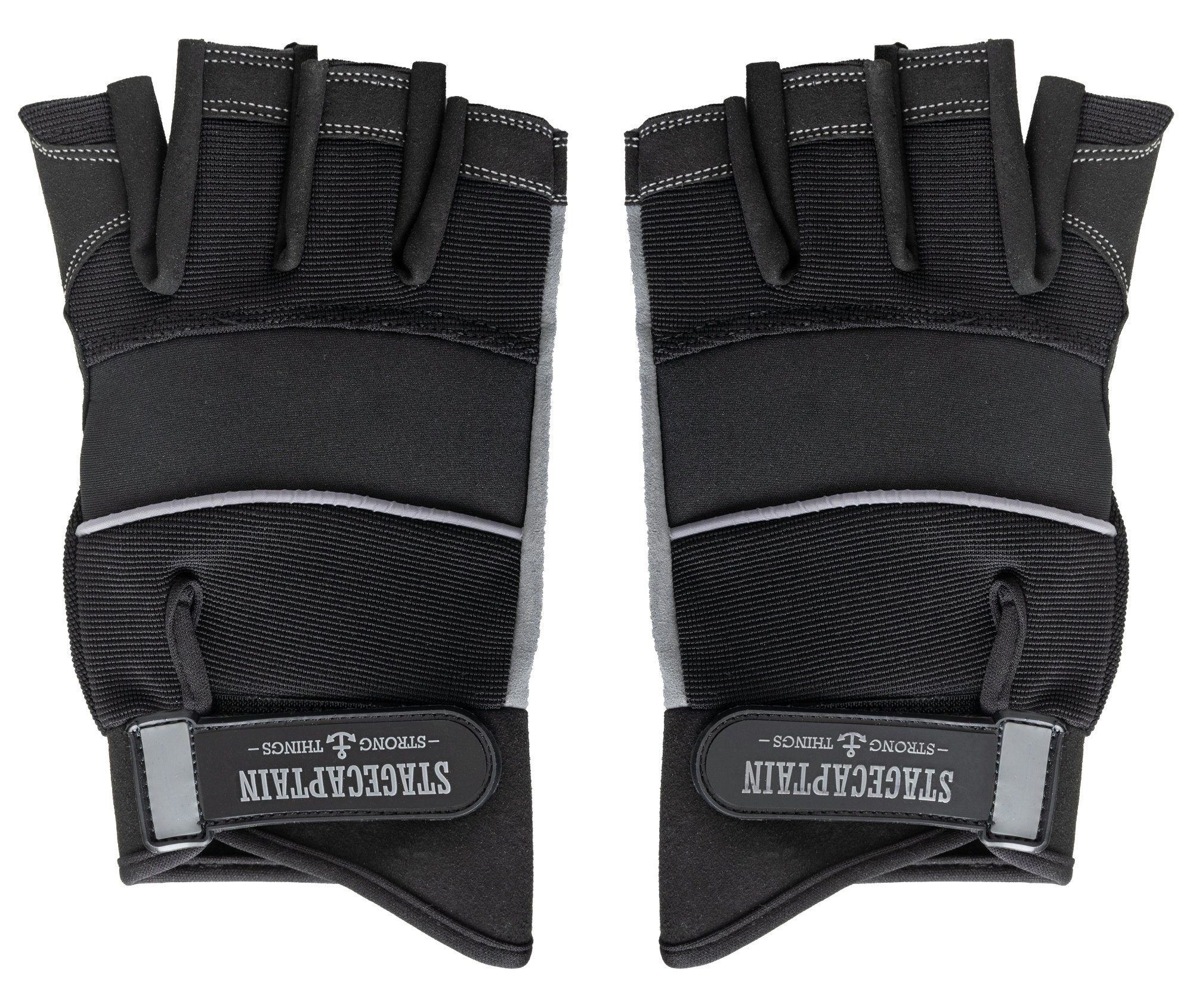 Stagecaptain Arbeitshandschuh-Set Rigger Handschuhe kurze Finger - Größe XL Innenfläche aus Kunstleder