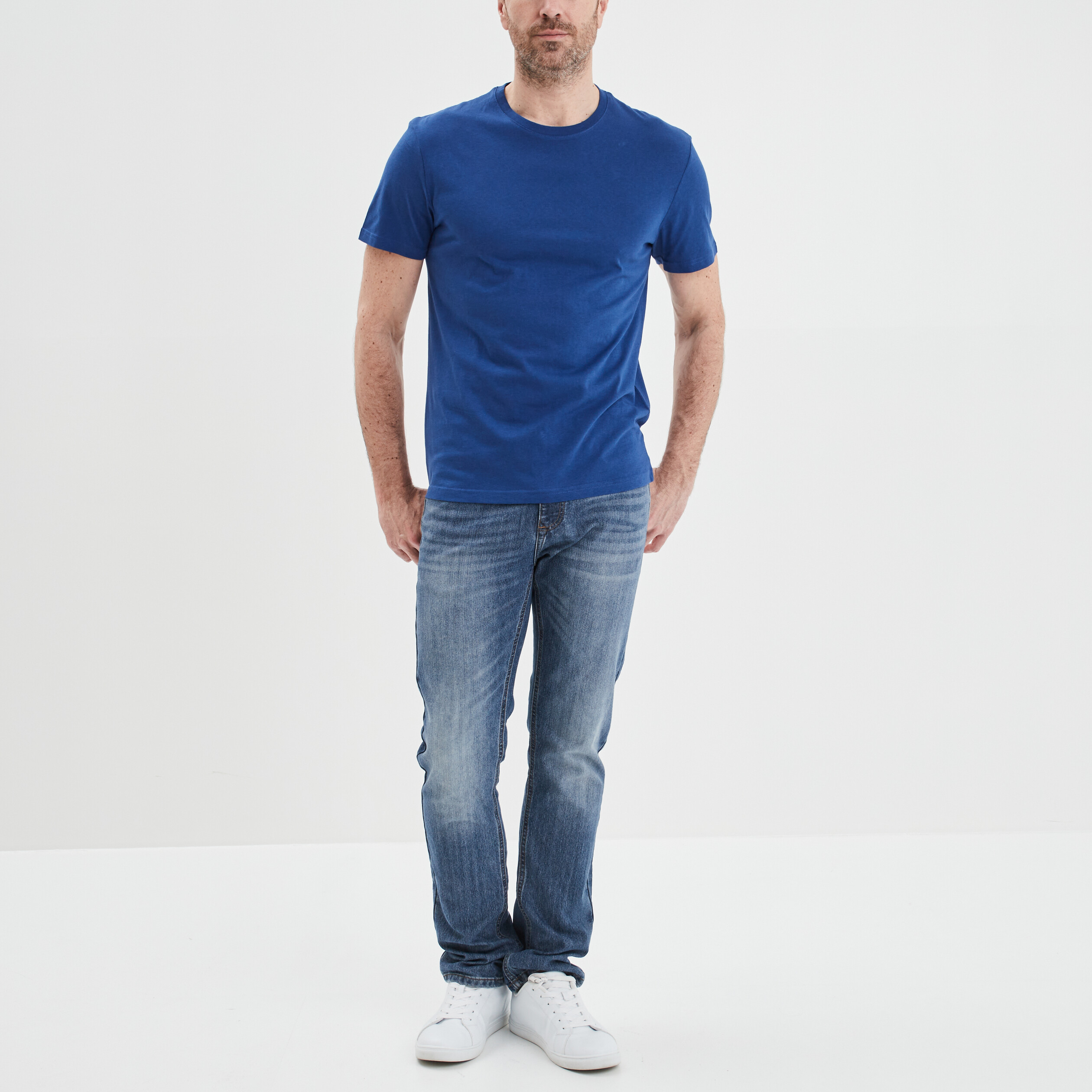 T-shirt en coton manches courtes bleu electrique homme | La Halle