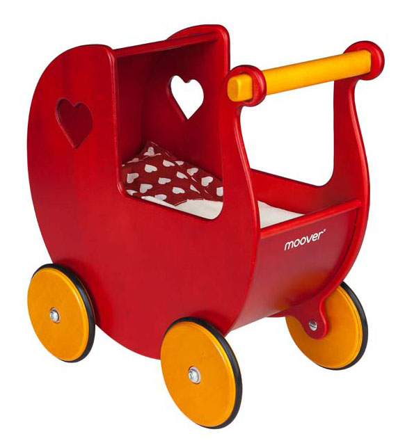 MOOVER Toys Dänischer Designer Holz-Puppenwagen (rot) / dolls pram red