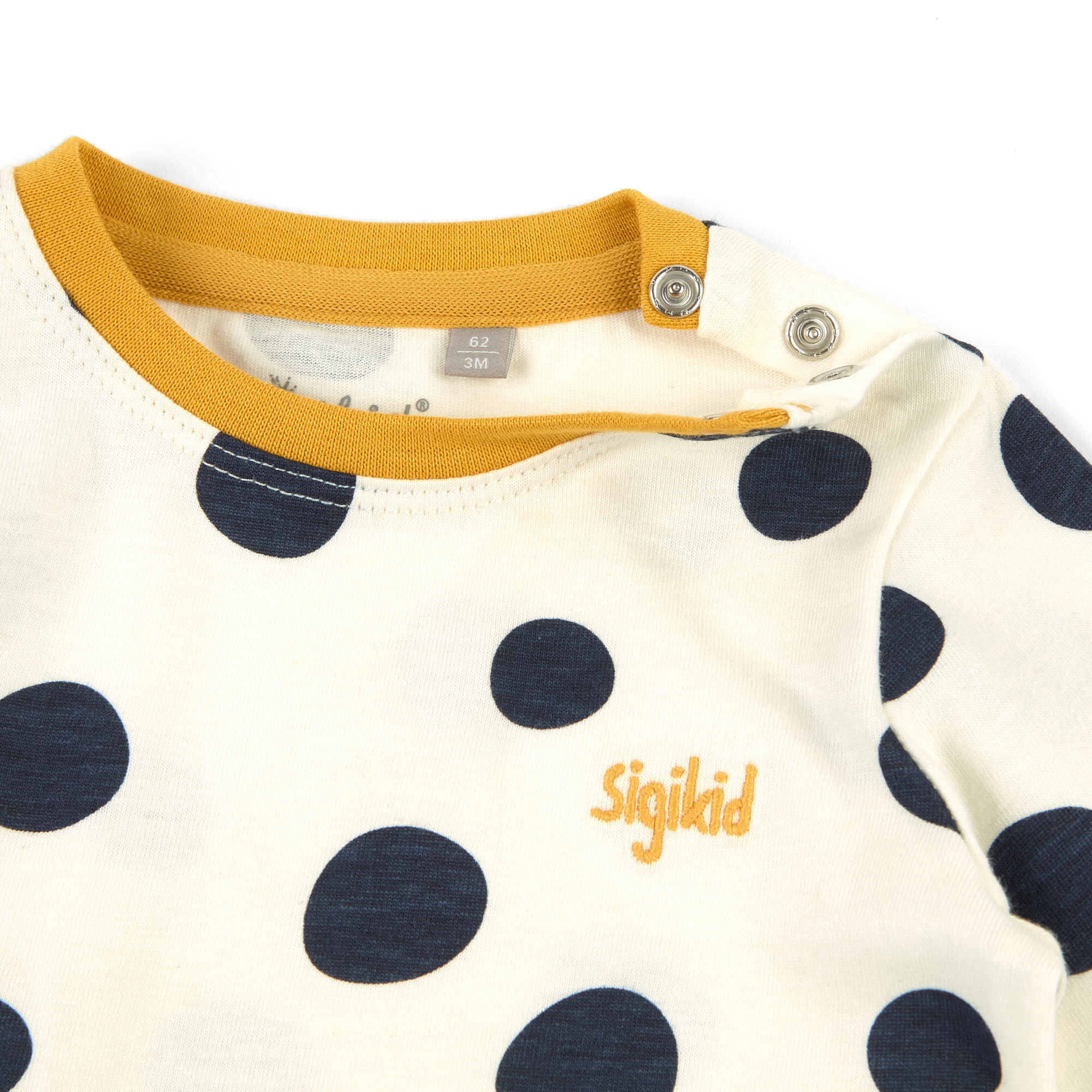 Weißes Baby Langarmshirt mit dunkelblauen Punkten