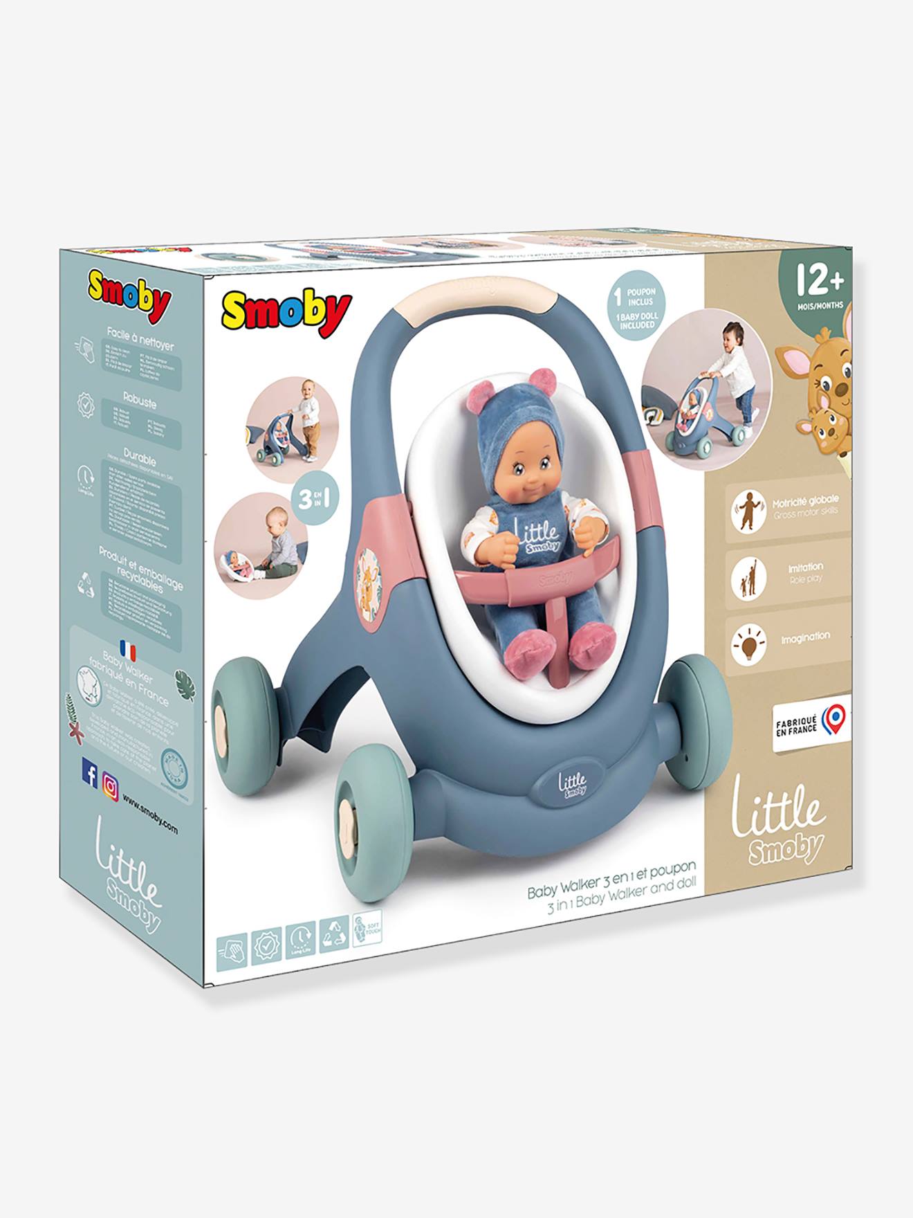 Smoby 3-in-1 Baby Lauflernhilfe/Puppenkinderwagen mit Puppe SMOBY - mehrfarbig