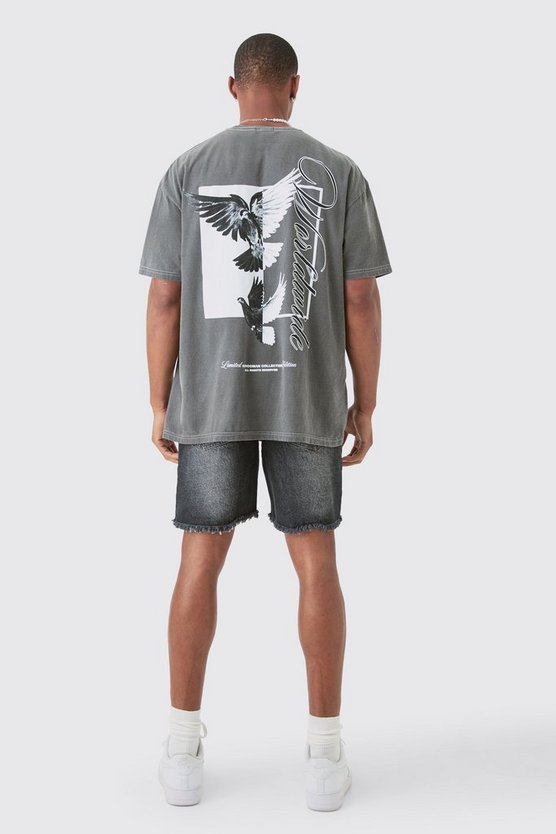 Graue Slim-Fit Jeansshorts mit Rissen und Farbspritzern