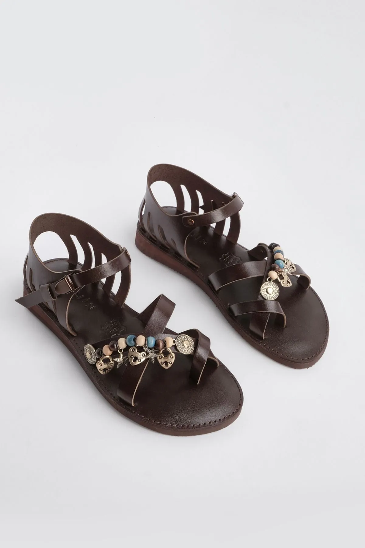 Marjin  Damen Leder Eva Sohle Flip Flops Alltagssandalen Kitaz Braun