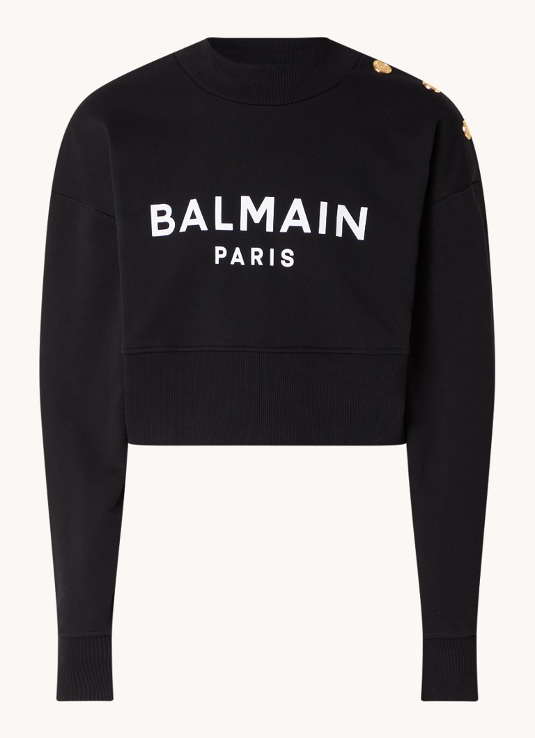 Balmain cropped sweater with decorative buttons and logo
