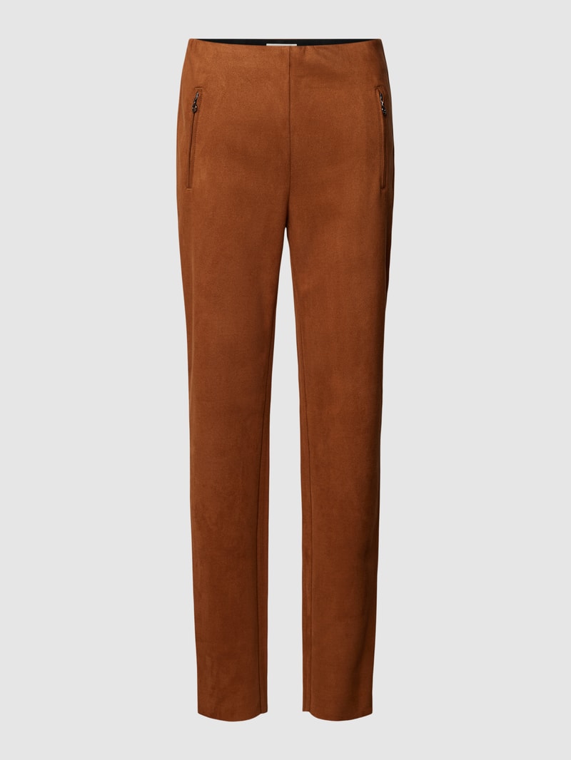Stoffhose in Velours-Optik in cognac