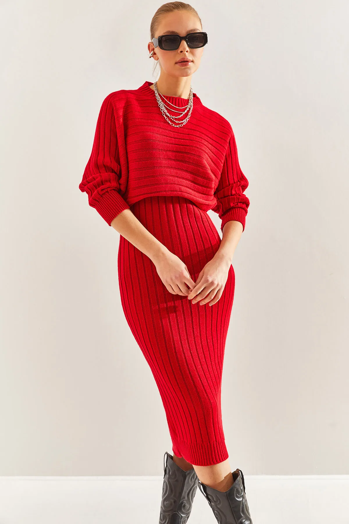 Bianco Lucci  Damen-Strickwaren-Trägerkleid-Pullover-Doppelset