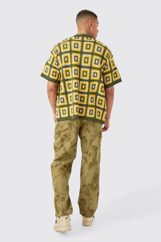 Kastiges gehäkeltes Oversize Hemd in Khaki