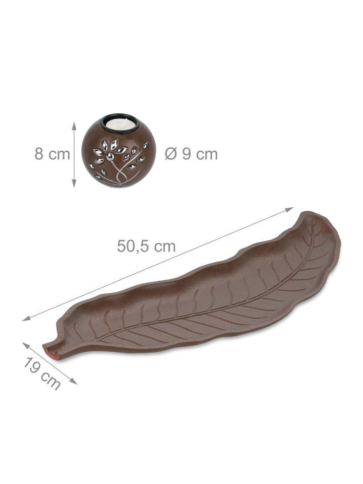 relaxdays Teelichthalter in Braun - (B)50,5 x (H)8,5 x (T)19 cm günstig kaufen onesize