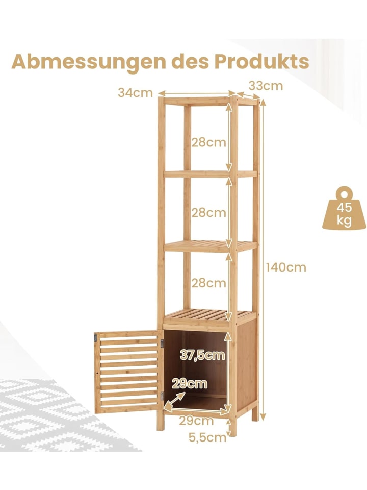 COSTWAY Badregal 4 Ebenen Bambus 34x33x140cm in Beige günstig kaufen onesize