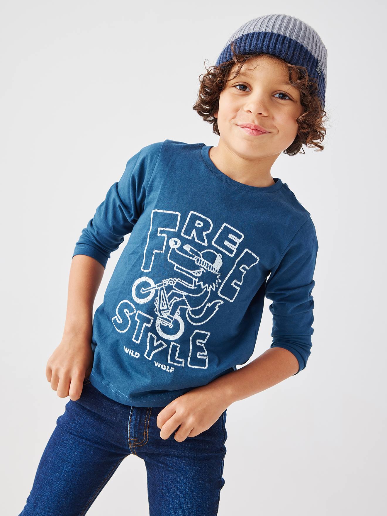 Lot de 3 T-shirts Basics garçon manches longues marine
