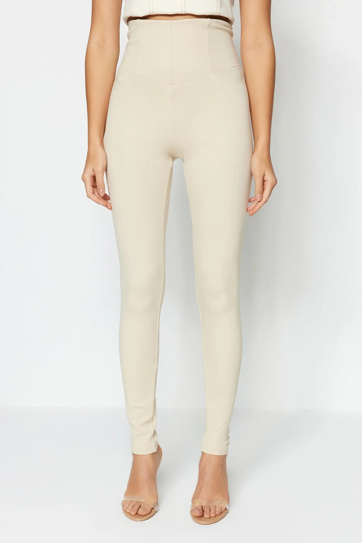 Trendyol Collection  Leggings - Beige - Hoher Bund